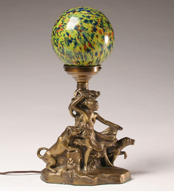 Czech art glass globe on cast base  4e874