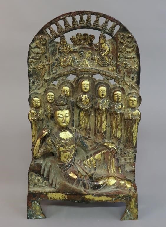 Antique arched gilt bronze Buddha 3114aa