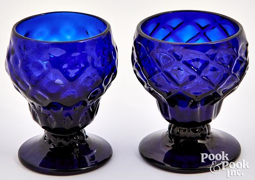 TWO STIEGEL COBALT GLASS FOOTED 311539