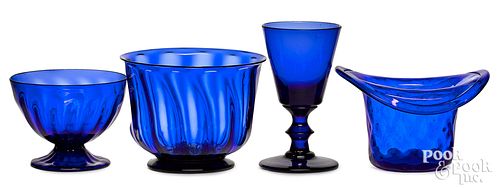 FOUR PIECES OF COBALT GLASS 19TH 311534