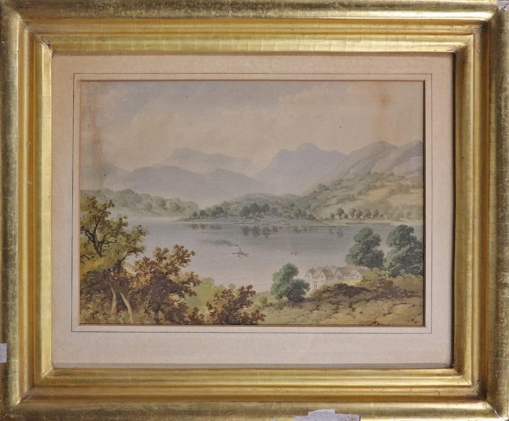 Framed and matted Continental watercolor 311548