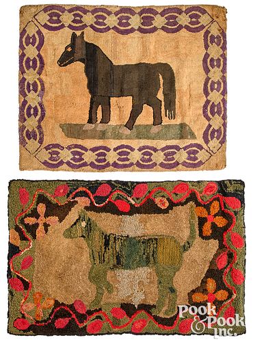 TWO ANIMAL HOOKED RUGS, EARLY 20TH