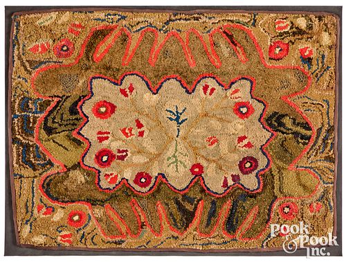 FLORAL HOOKED RUG LATE 19TH C Floral 31159e