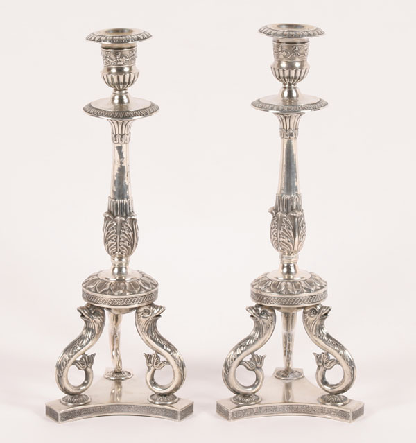 Pair German silver candlesticks,