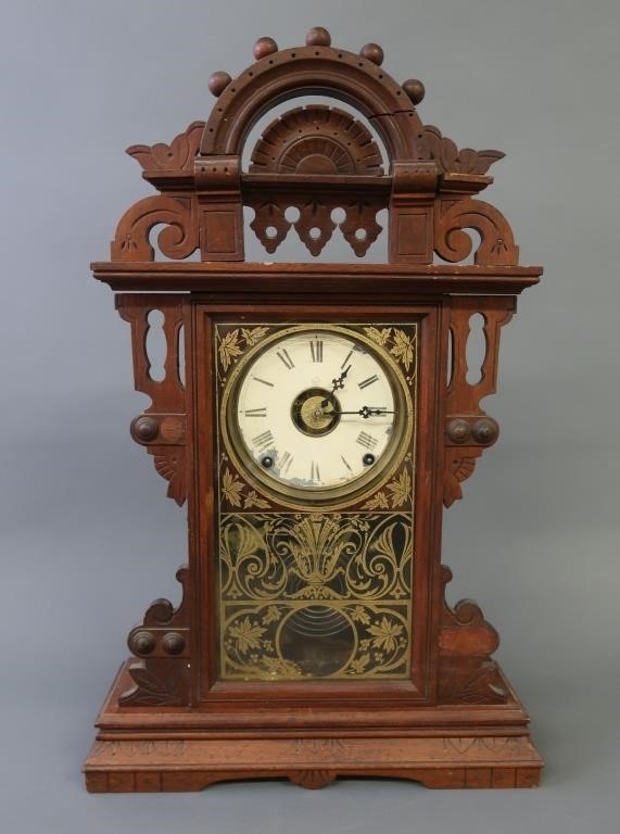 Large Victorian walnut mantel clock
