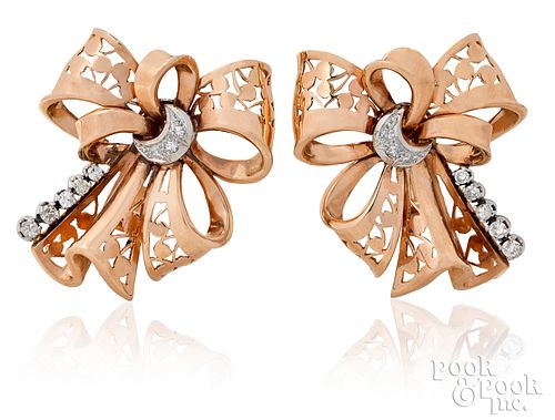 14K ROSE GOLD CLIP ON BOW EARRINGS14k 3115e8