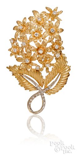 14K YELLOW GOLD FLORAL BROOCH14k