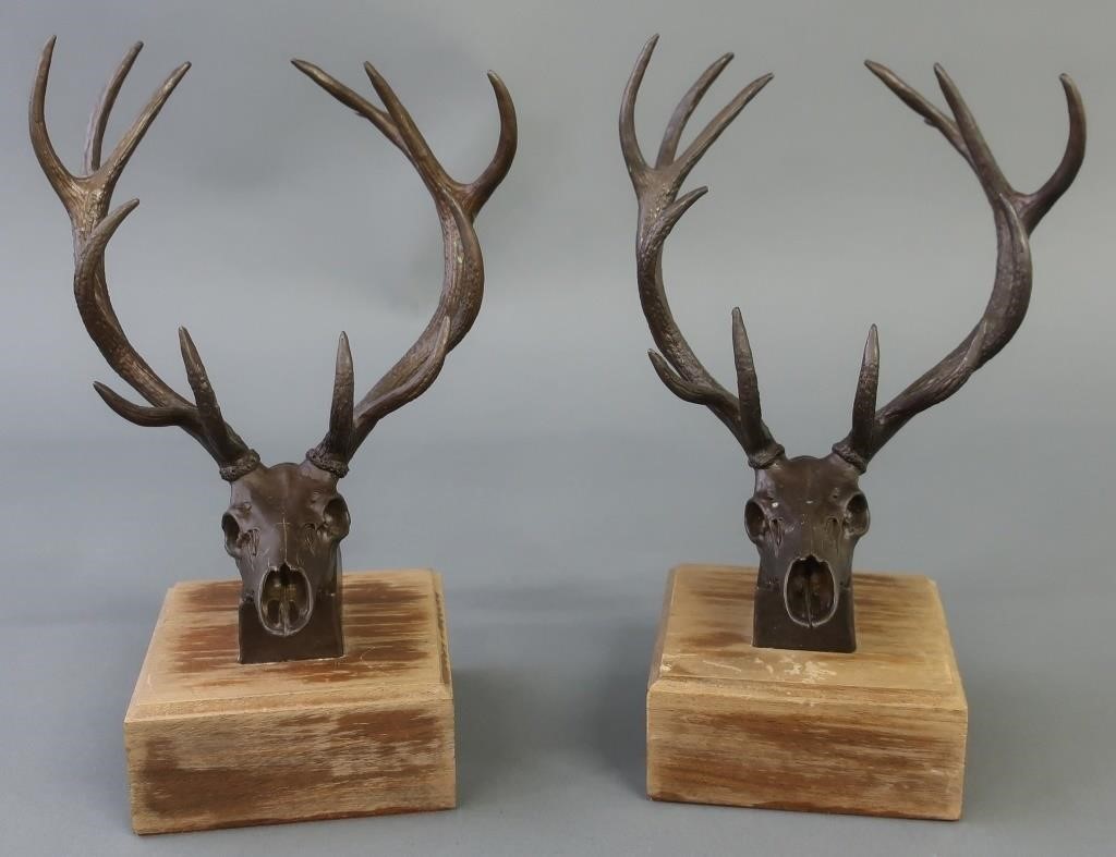 Pair of bronze elk heads signed 31161f