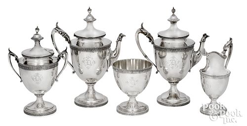 BOSTON FIVE PIECE COIN SILVER TEA 31162c