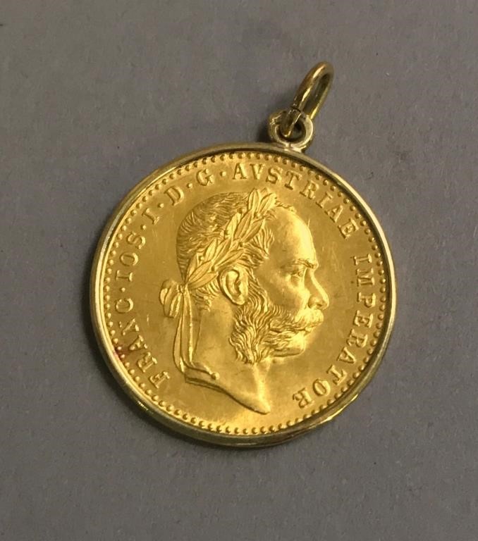 Austrian one ducat gold coin pendant