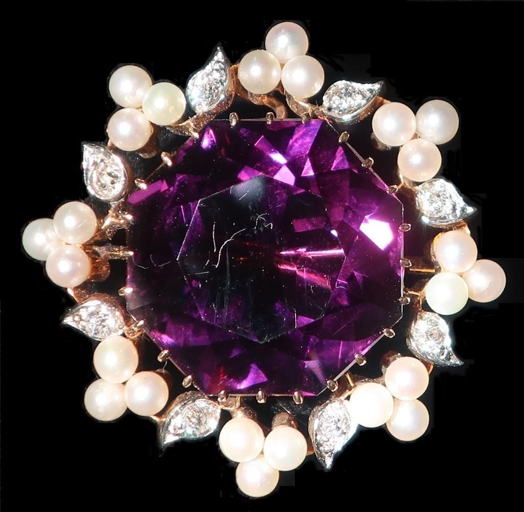 14 karat gold ladies amethyst pin