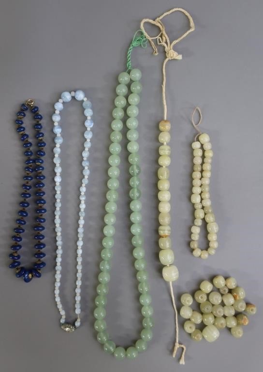 Green jade bead necklace, 24"l,
