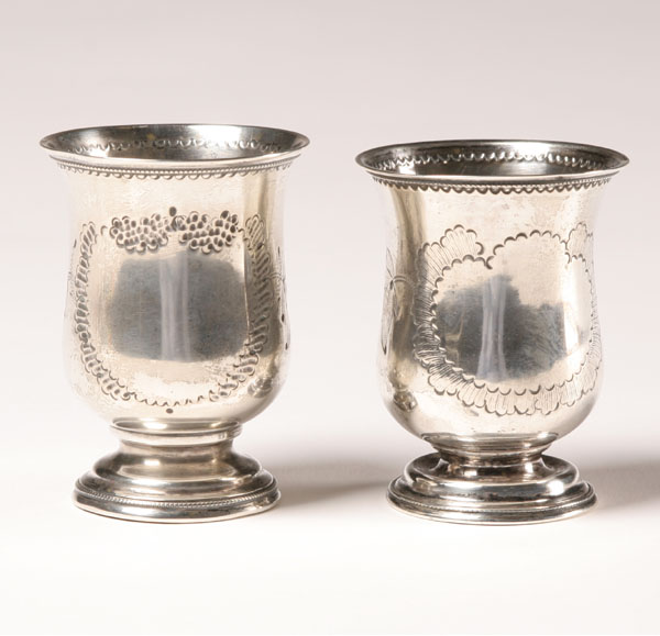 Pair coin silver cups; fair trinkets,