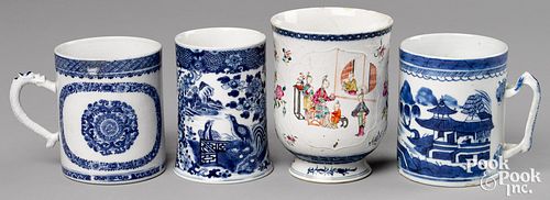 FOUR CHINESE EXPORT PORCELAIN MUGS,