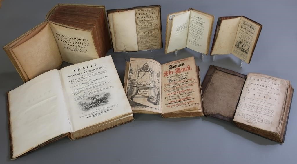 Seven early leather bound books