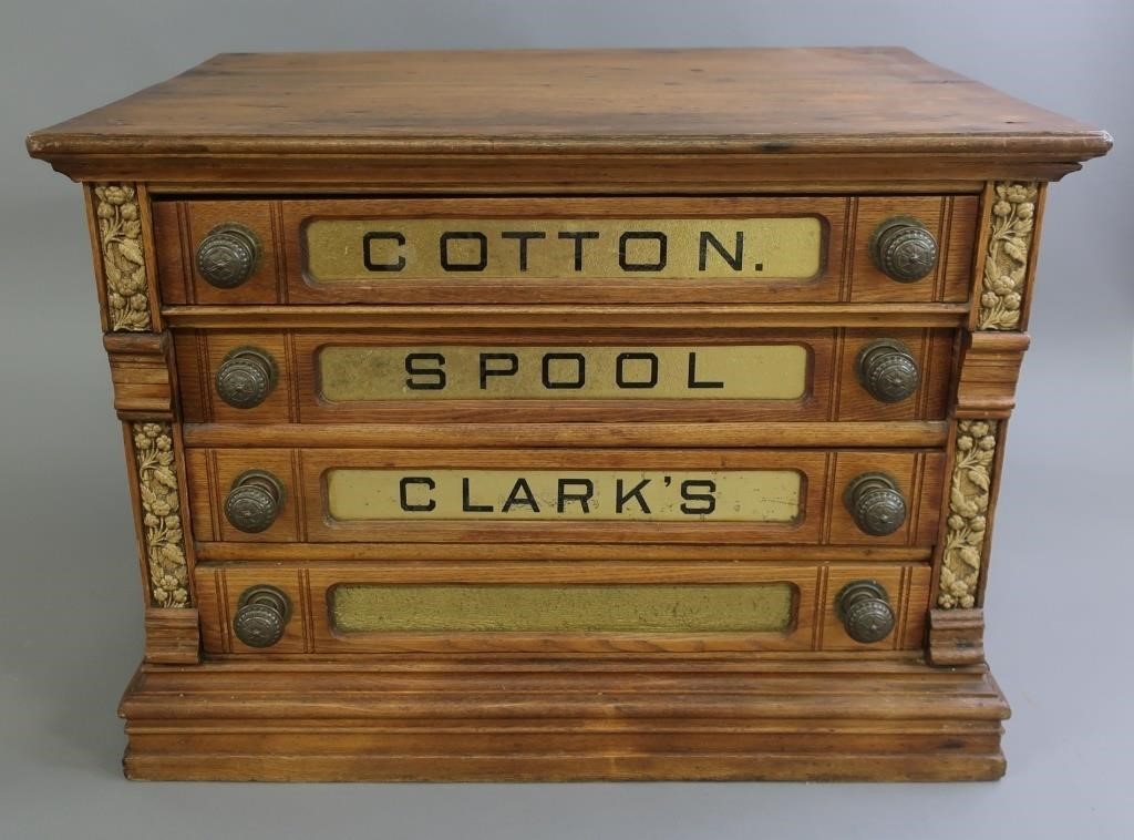 Oak spool cabinet circa 1900, 17h x