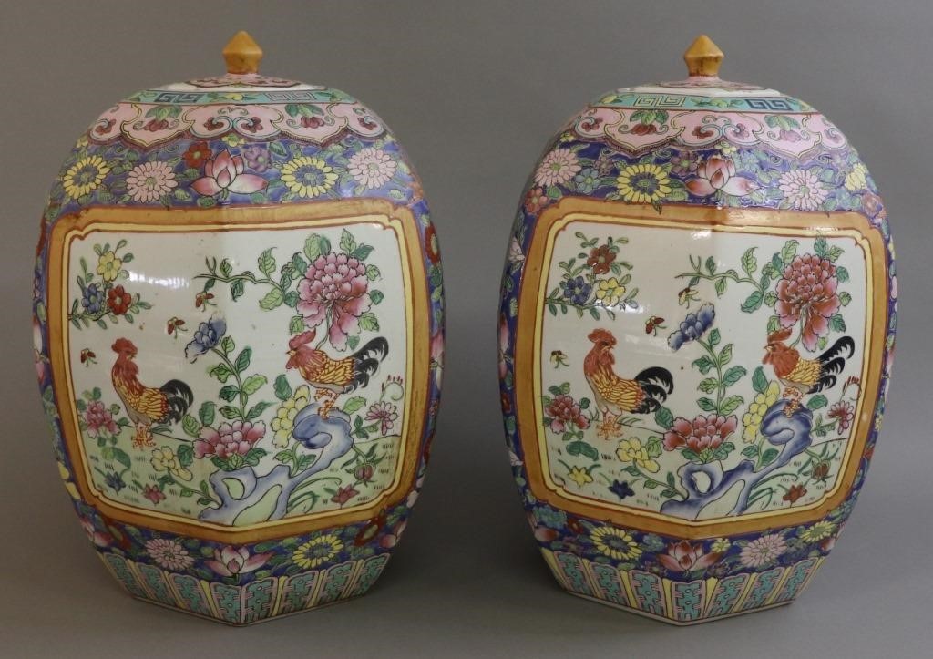 Pair of large Asian porcelain hexagonal 311738