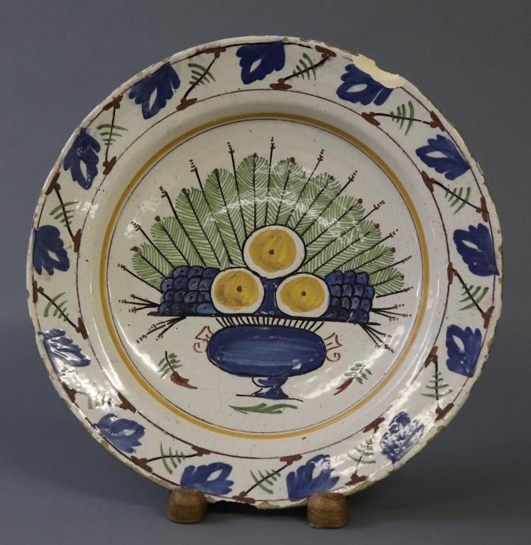Colorful delftware deep plate, 18th