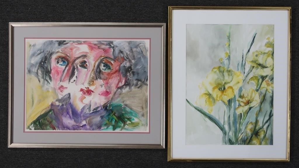 Two framed and matted paintings 31174b