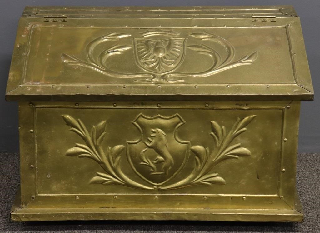 Brass wood box, late 19th c., 20"h