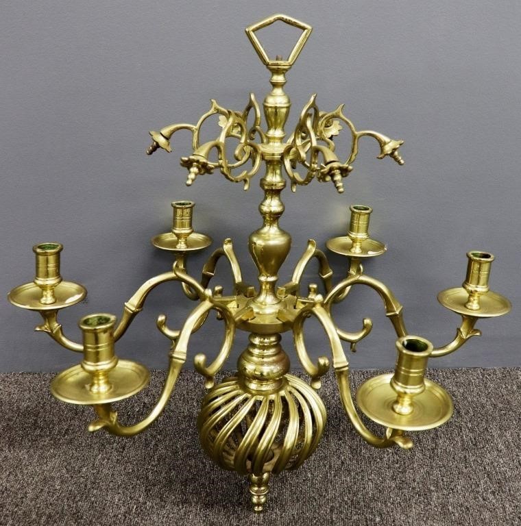 Dutch style brass chandelier with