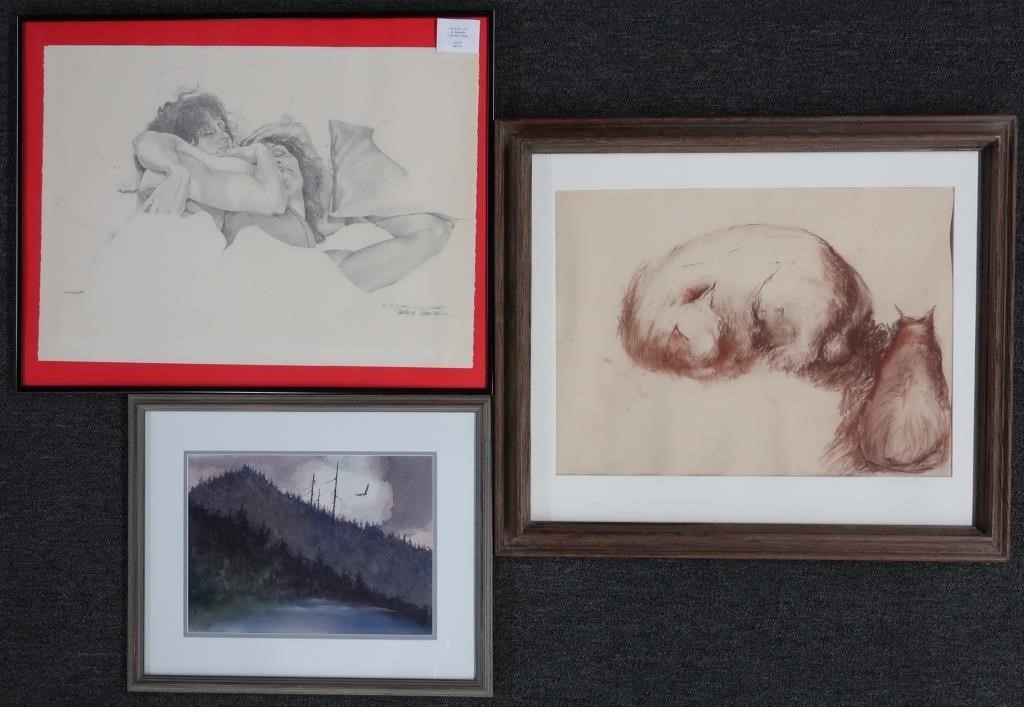 Three framed and matted drawings 31176e