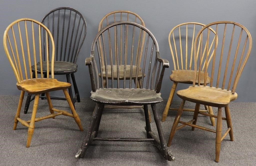 Six assembled Windsor chairs, early