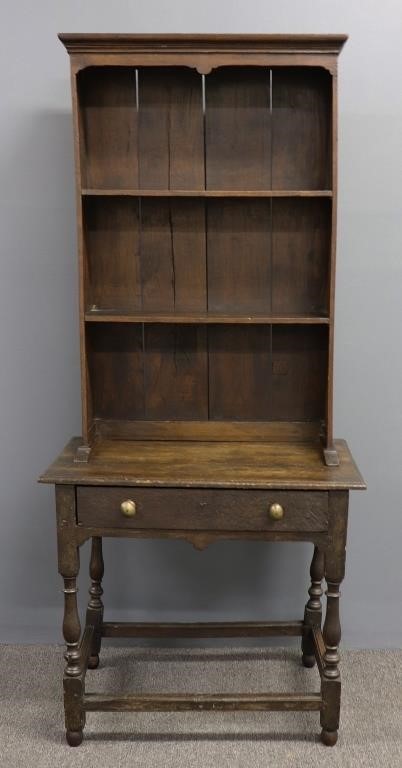 Jacobean style oak two-piece desk, 66