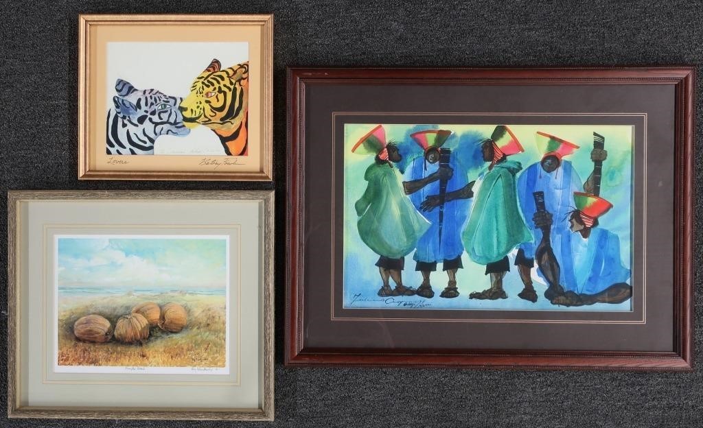 Three framed and matted artworks to