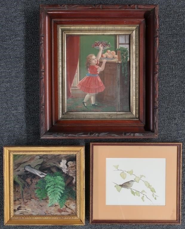 Three framed artworks to include: