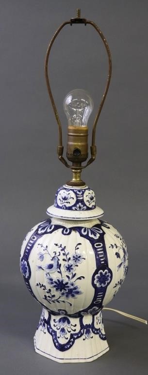 German delft covered urn, electrified,