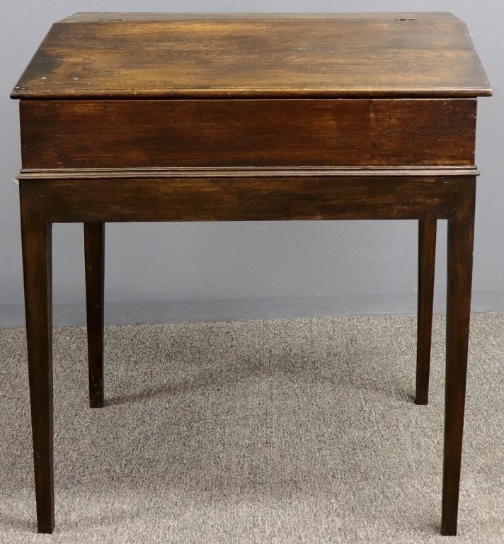 English oak slant-top desk, 19th c.,