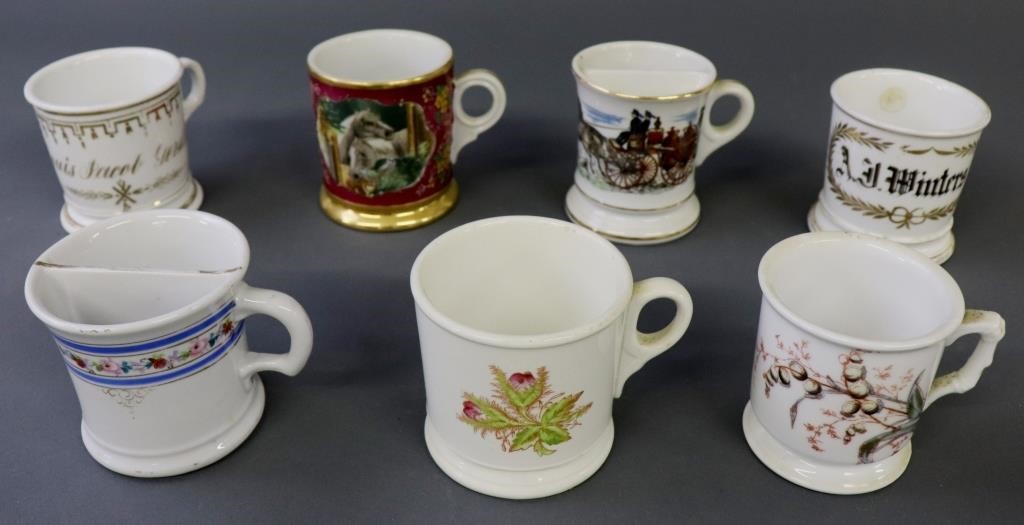 19th c. Porcelain shaving mugs including