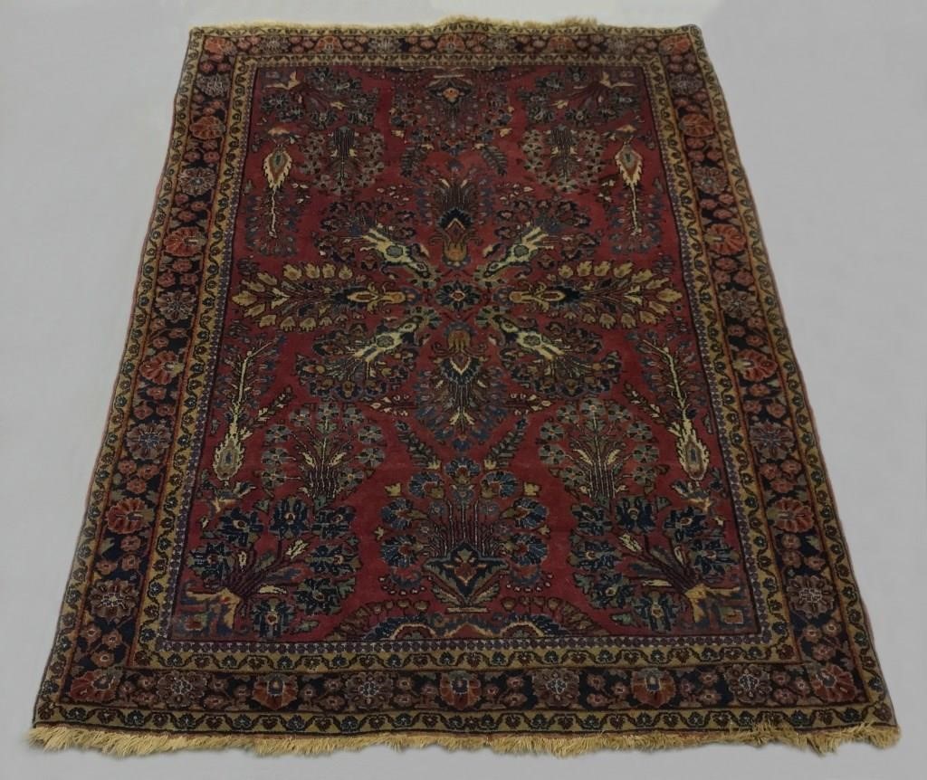 Sarouk mat with red field, floral