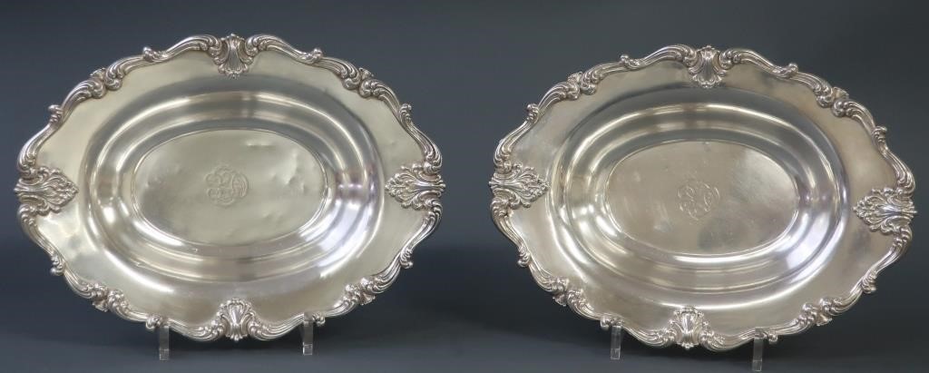 Pair of sterling silver bread trays,
