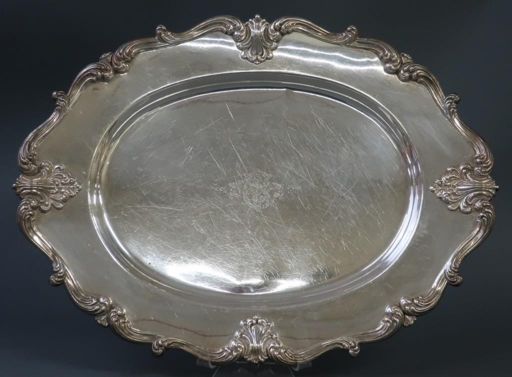 Large sterling silver serving tray,