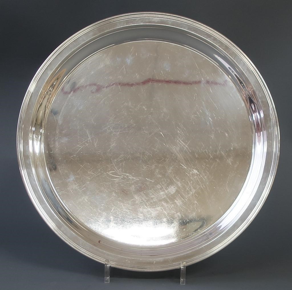 Sterling silver round serving tray,