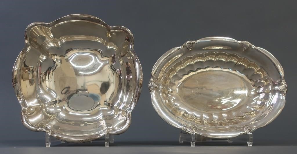 Two sterling silver dishes, largest