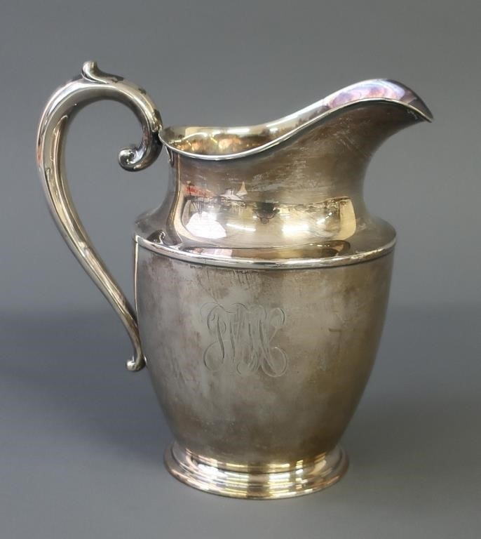 Sterling silver water pitcher, 8 3/4h,