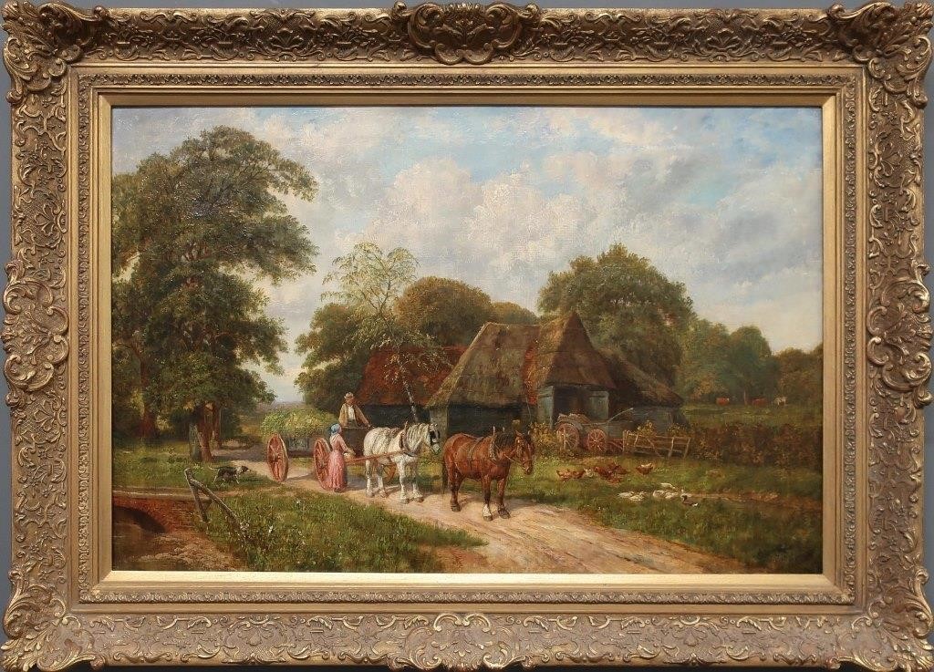 19th c oil on canvas farm scene 31184c
