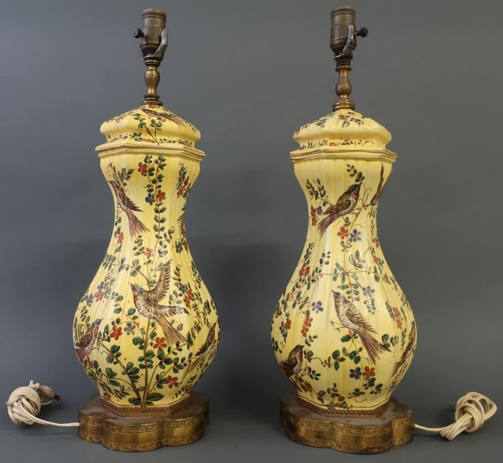 Pair of yellow ceramic table lamps