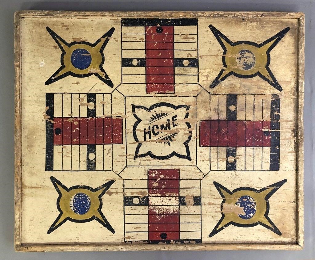Wood painted game board, Parcheesi