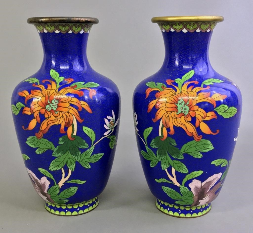 Pair of Cloisonne urns, probably 19th