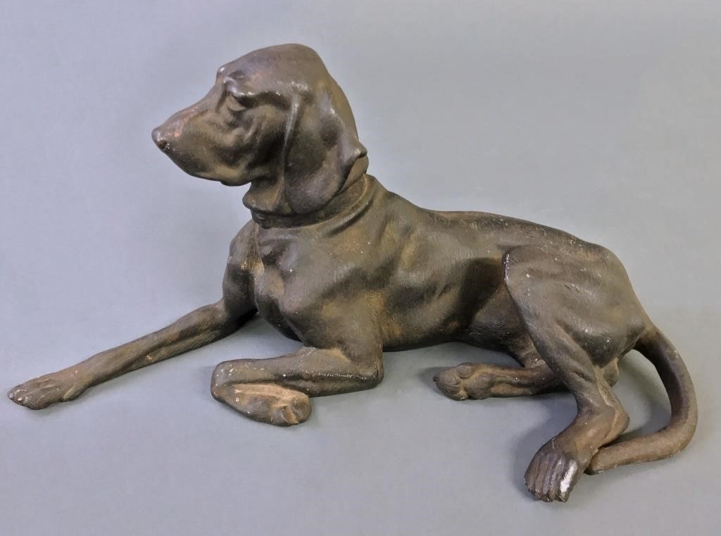 Finely cast iron dog door stop, signed