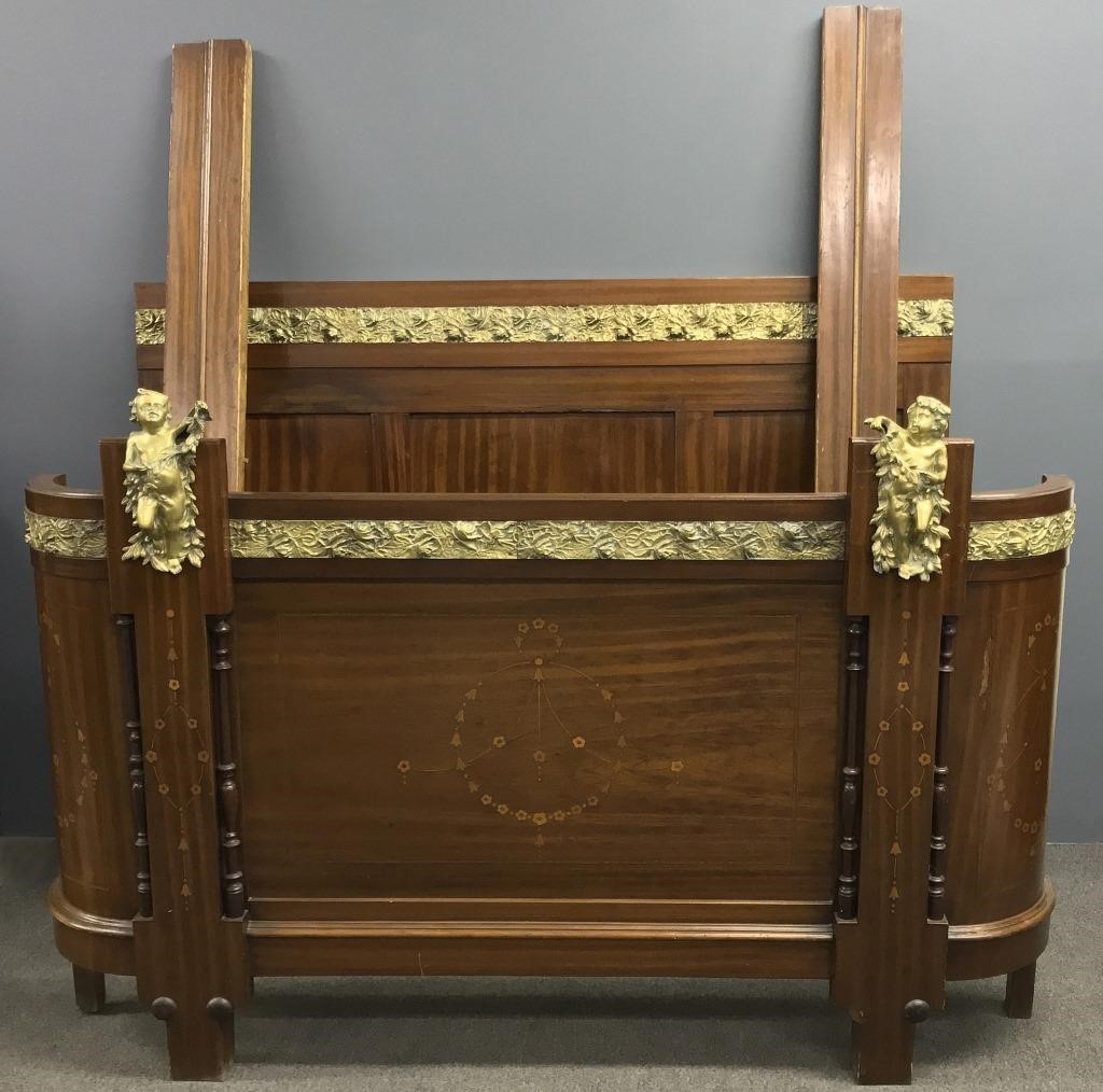 Italian fruitwood inlaid bed, late