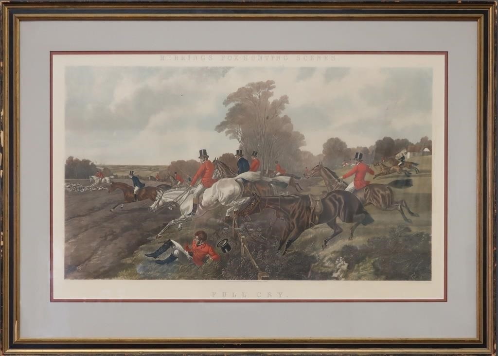 Framed and matted foxhunting print 31190e