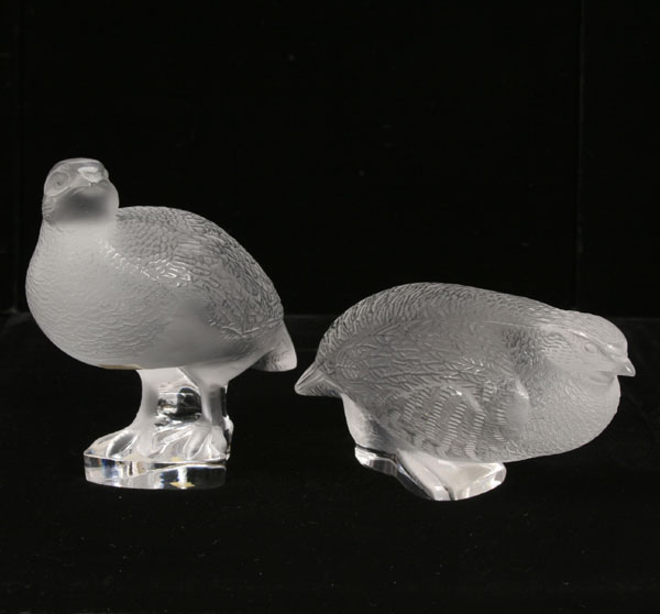 Two Lalique frosted art glass quail  4e8ea