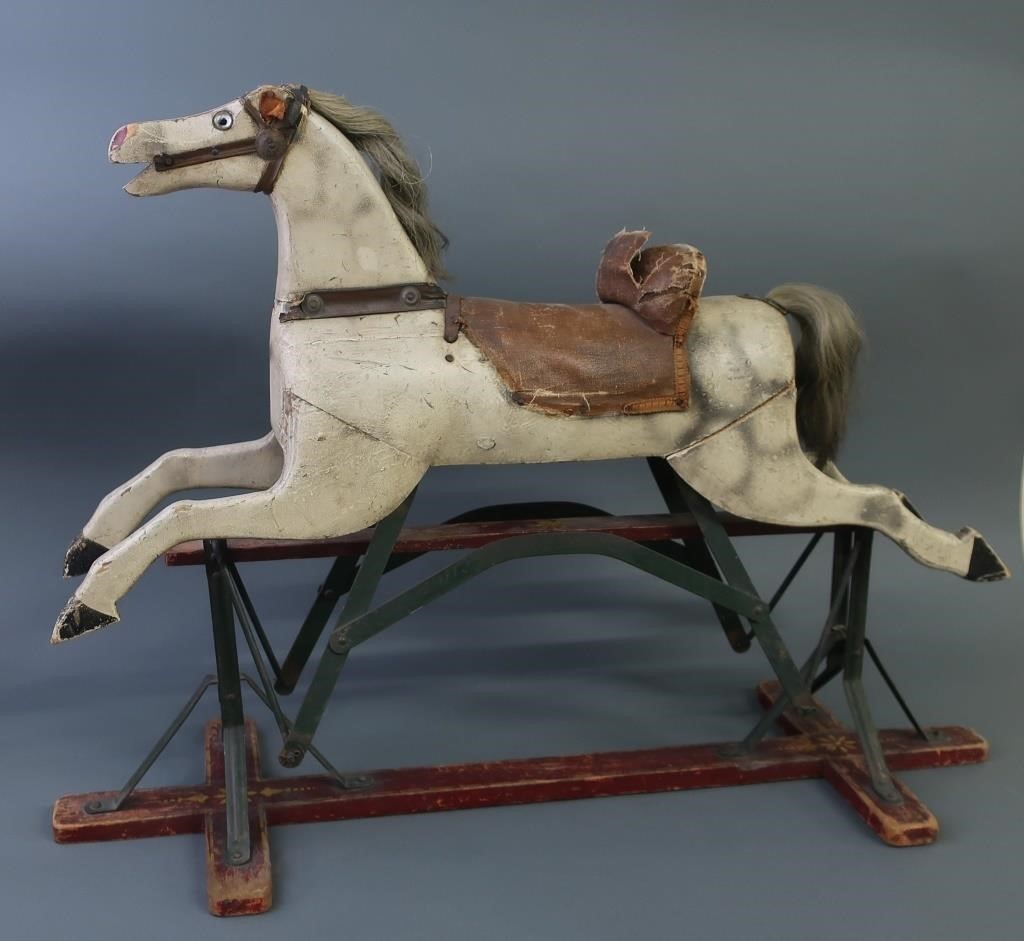 Wooden rocking horse with original paint