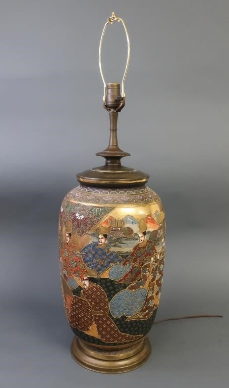 Large, colorful Satsuma urn converted