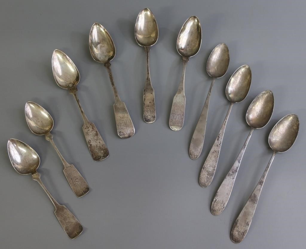 Ten coin silver spoons by various makers,
